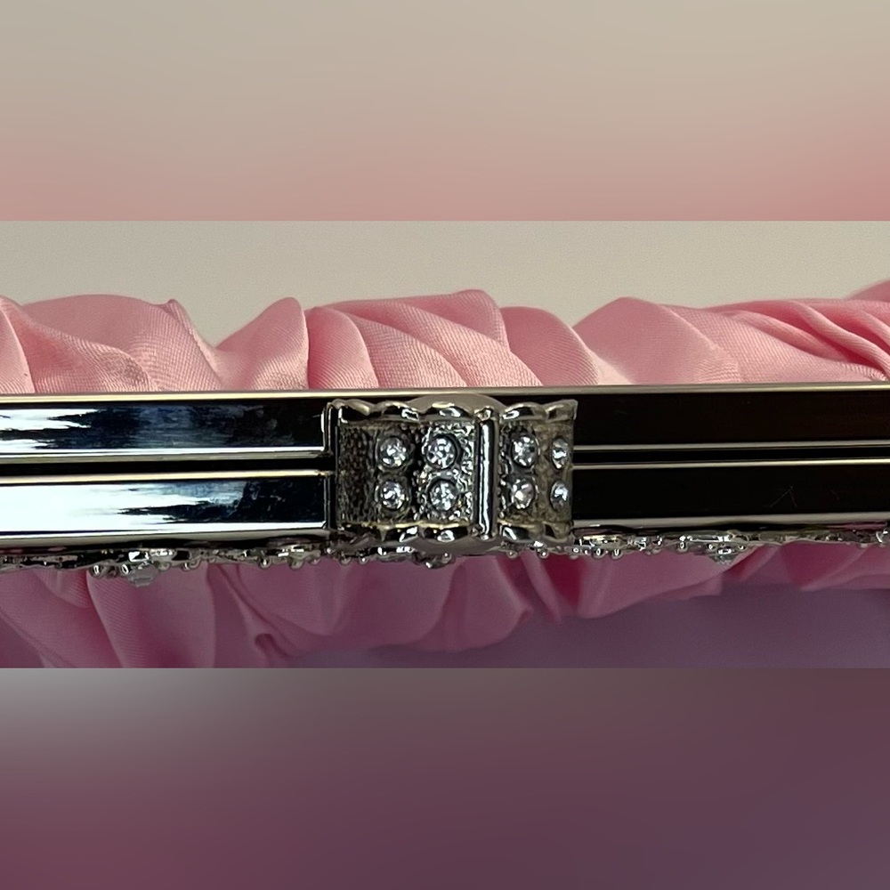Chic Pink Satin Clutch with Silver Accents - Picture 3 of 5